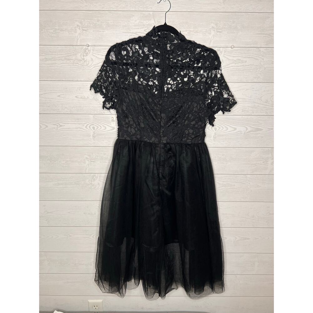 SHEIN Black Lace Mock Neck Fit & Flare Dress - goth Boho Midi size M - Picture 3 of 7